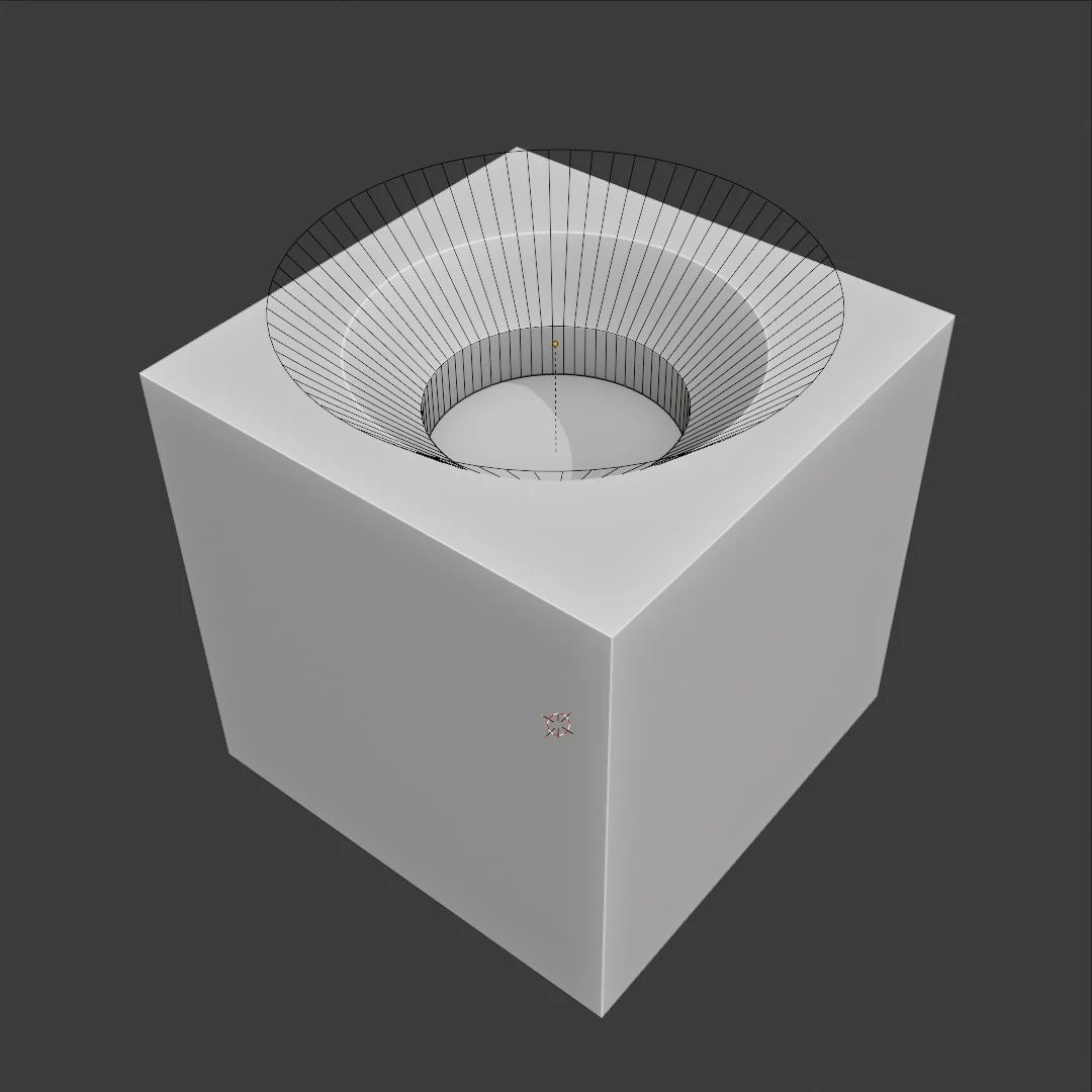 The same cutter after the modifier changes — a different part, applied to the object