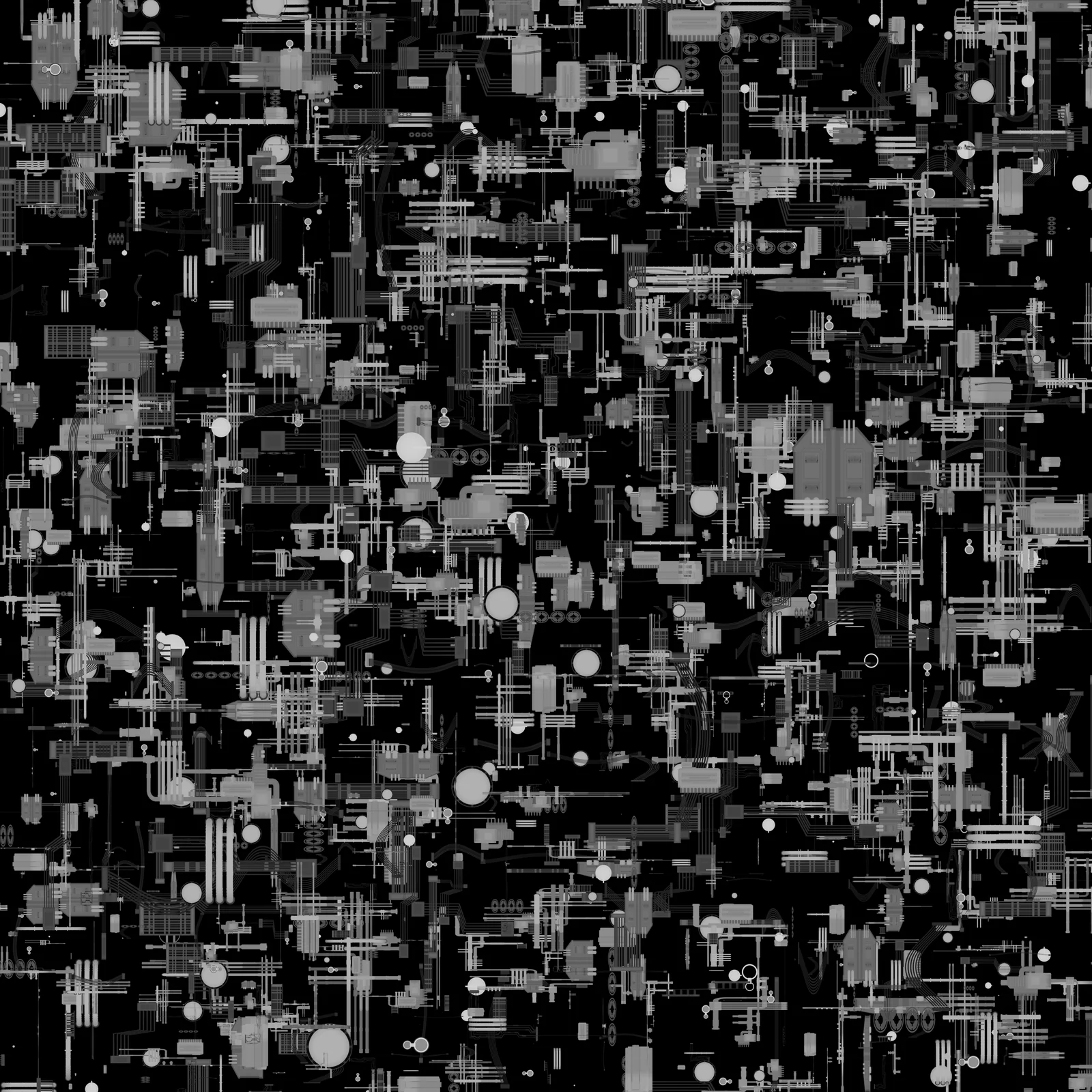 A tileable sci-fi greeble pattern generated by Flex 2, baked as a 16-bit EXR height map