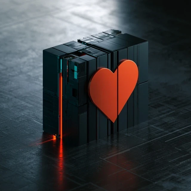 Simple N-Panel — greebled noir cube with the signature heart mark