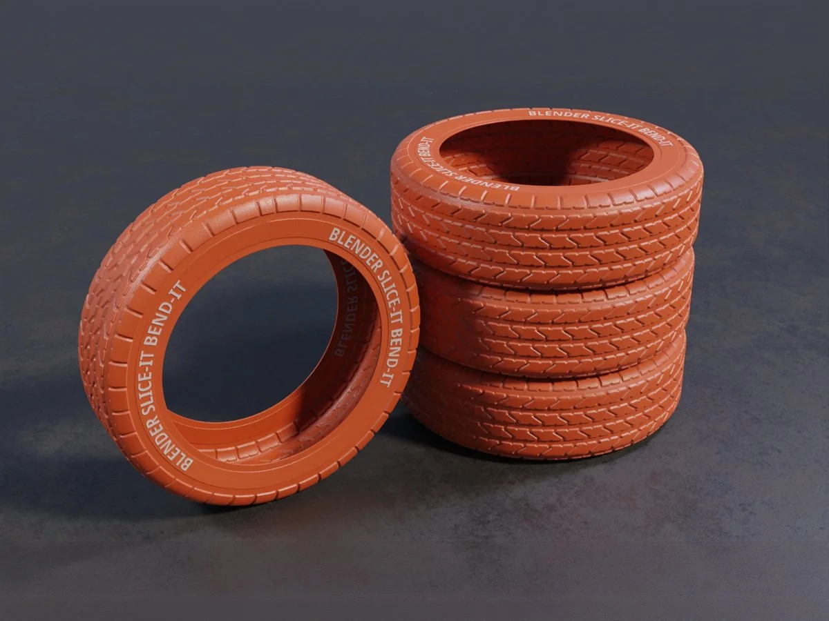 Evenly-spaced slice cuts across a tire mesh